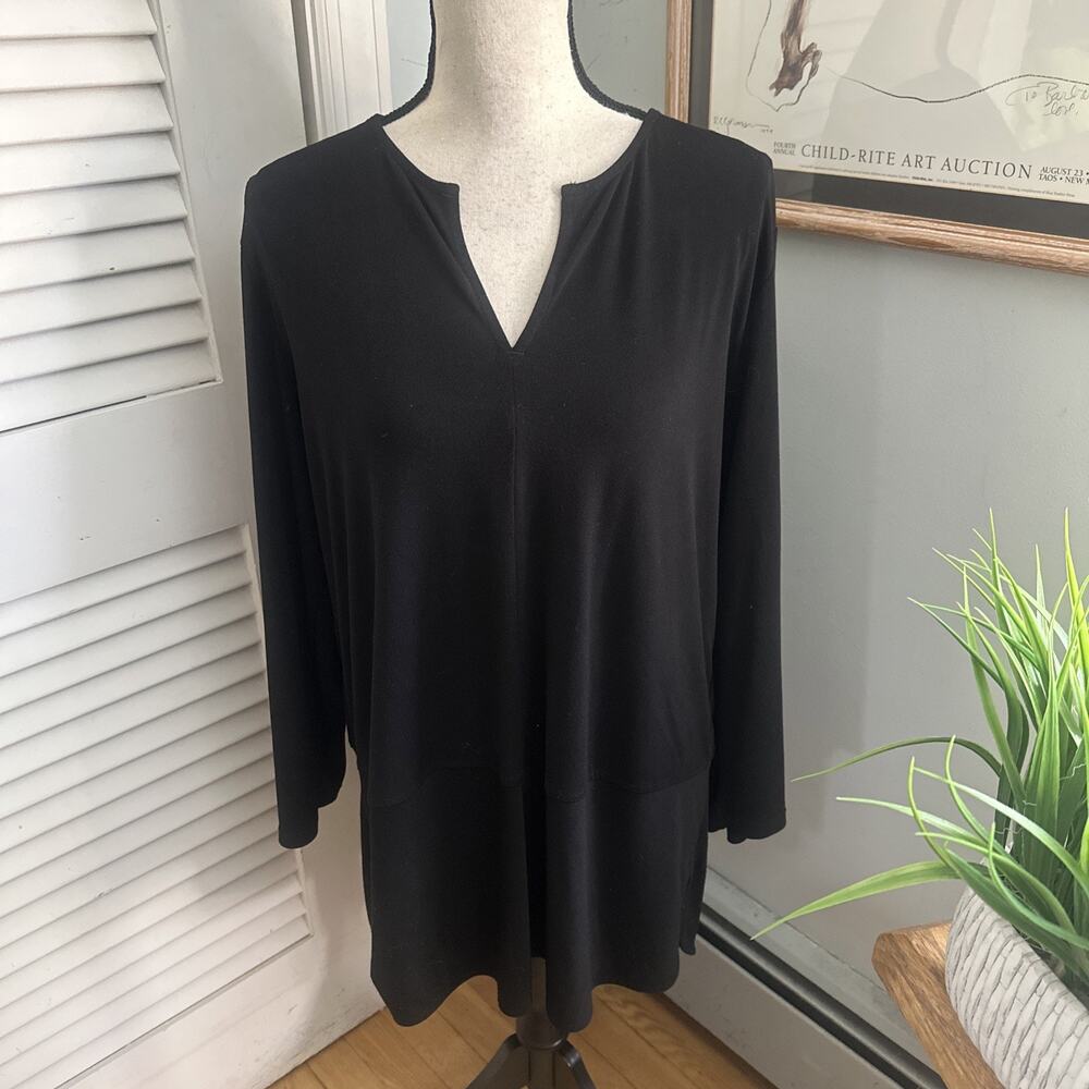 Ralph Lauren LRL Tunic Womens XL Black Split V-Neck Minimalist Lagenlook Capsule